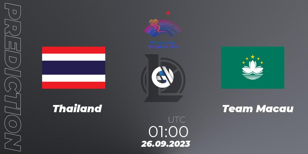 Prognoza Thailand - Team Macau. 26.09.2023 at 01:00, LoL, 2022 Asian Games