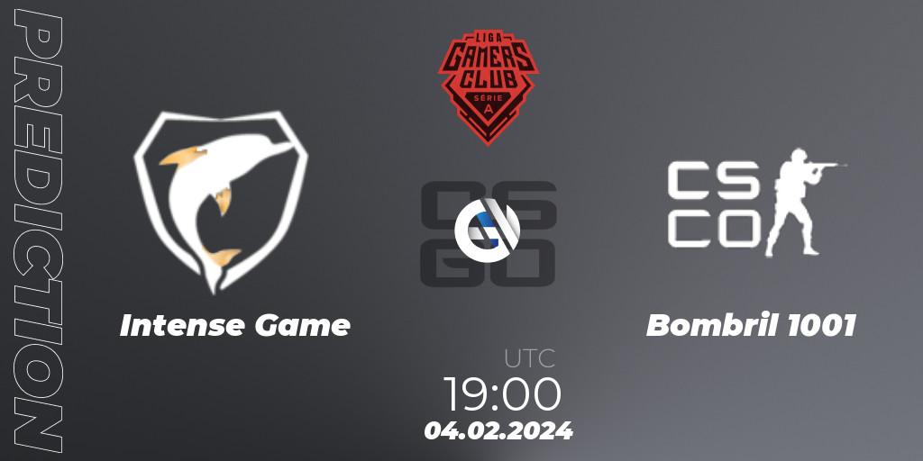 Prognoza Intense Game - Bombril 1001. 04.02.2024 at 19:00, Counter-Strike (CS2), Gamers Club Liga Série A: January 2024