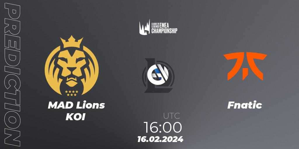 Prognoza MAD Lions KOI - Fnatic. 16.02.2024 at 16:00, LoL, LEC Winter 2024 - Playoffs