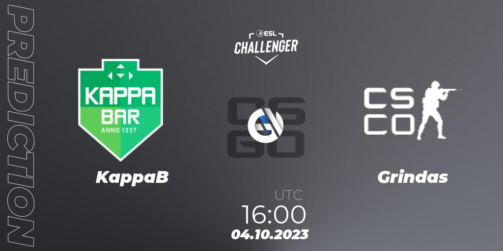 Prognoza KappaB - Grindas. 04.10.2023 at 16:00, Counter-Strike (CS2), ESL Challenger at DreamHack Winter 2023: European Open Qualifier