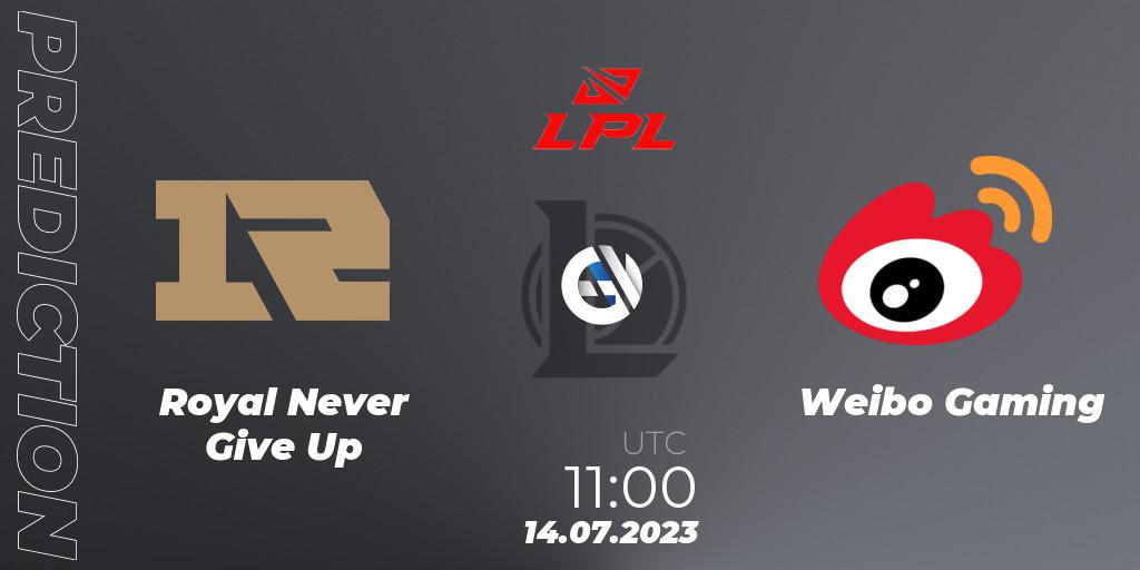 Prognoza Royal Never Give Up - Weibo Gaming. 14.07.23, LoL, LPL Summer 2023 Regular Season