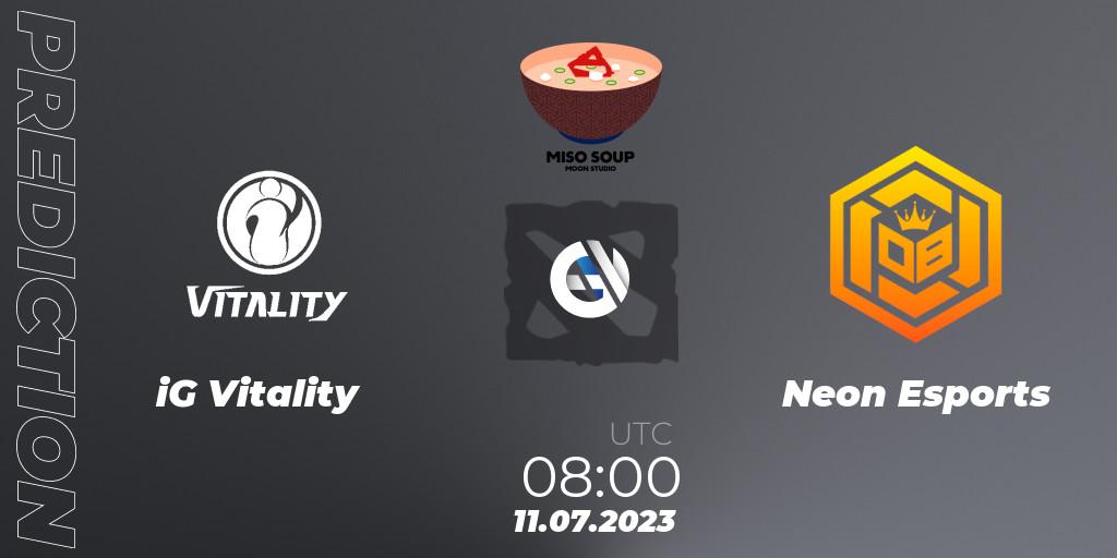Prognoza iG Vitality - Neon Esports. 11.07.2023 at 06:06, Dota 2, Moon Studio Miso Soup