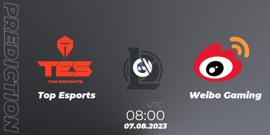 Prognoza Top Esports - Weibo Gaming. 07.08.2023 at 08:00, LoL, LPL Regional Finals 2023