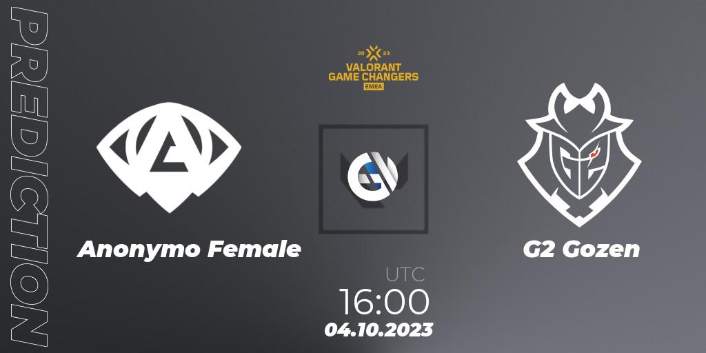 Prognoza Anonymo Female - G2 Gozen. 04.10.2023 at 16:00, VALORANT, VCT 2023: Game Changers EMEA Stage 3 - Playoffs