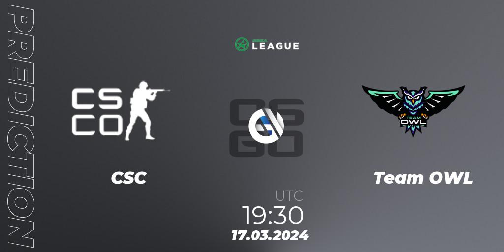 Prognoza CSC - Team OWL. 17.03.2024 at 19:30, Counter-Strike (CS2), ESEA Season 48: Main Division - Europe