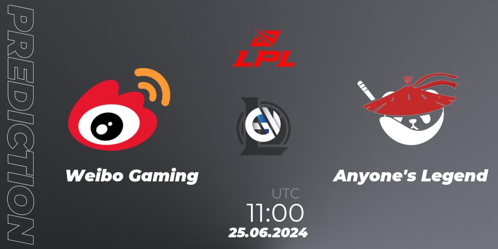 Prognoza Weibo Gaming - Anyone's Legend. 25.06.2024 at 11:00, LoL, LPL 2024 Summer - Group Stage