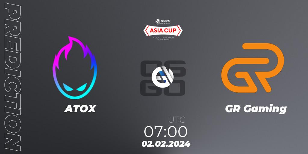Prognoza ATOX - GR Gaming. 02.02.2024 at 07:00, Counter-Strike (CS2), 5E Arena Asia Cup Spring 2024 - BLAST Premier Qualifier