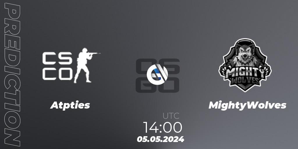 Prognoza Atpūties - MightyWolves. 05.05.2024 at 14:00, Counter-Strike (CS2), kleverr Virslīga Season 2
