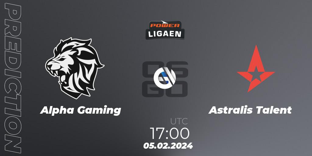 Prognoza Alpha Gaming - Astralis Talent. 05.02.2024 at 17:00, Counter-Strike (CS2), Dust2.dk Ligaen Season 25