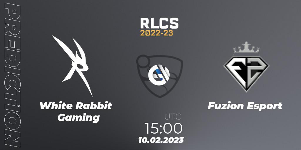 Prognoza White Rabbit Gaming - Fuzion Esport. 10.02.2023 at 15:00, Rocket League, RLCS 2022-23 - Winter: Sub-Saharan Africa Regional 2 - Winter Cup