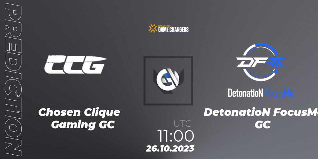 Prognoza Chosen Clique Gaming GC - DetonatioN FocusMe GC. 26.10.2023 at 11:00, VALORANT, VCT 2023: Game Changers East Asia