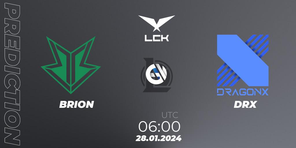 Prognoza BRION - DRX. 28.01.2024 at 06:00, LoL, LCK Spring 2024 - Group Stage