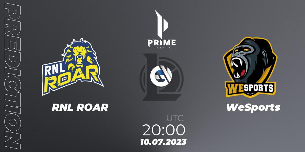 Prognoza RNL ROAR - WeSports. 10.07.2023 at 20:00, LoL, Prime League 2nd Division Summer 2023