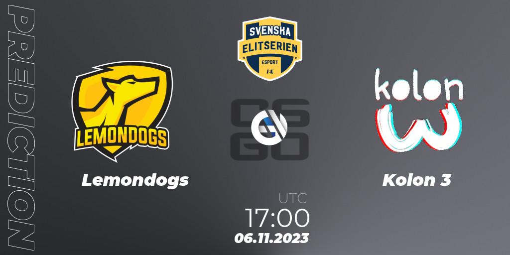 Prognoza Lemondogs - Kolon 3. 06.11.2023 at 17:00, Counter-Strike (CS2), Svenska Elitserien Fall 2023: Online Stage