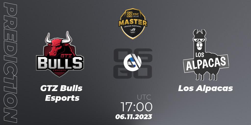 Prognoza GTZ Bulls Esports - Los Alpacas. 06.11.23, CS2 (CS:GO), Master League Portugal Season 12: Online Stage