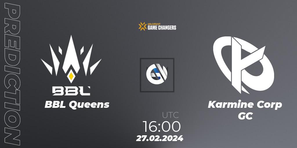 Prognoza BBL Queens - Karmine Corp GC. 27.02.2024 at 16:00, VALORANT, VCT 2024: Game Changers EMEA Stage 1