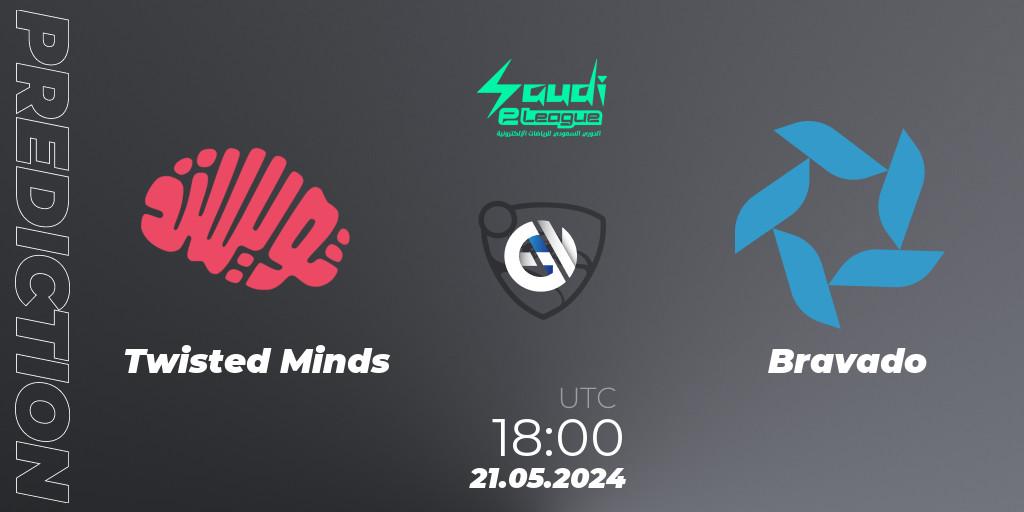Prognoza Twisted Minds - Bravado. 21.05.2024 at 18:00, Rocket League, Saudi eLeague 2024 - Major 2: Online Major Phase 1