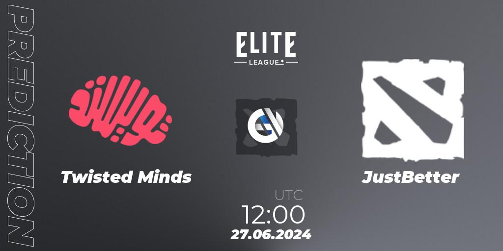 Prognoza Twisted Minds - JustBetter. 27.06.2024 at 12:00, Dota 2, Elite League Season 2: Western Europe Closed Qualifier