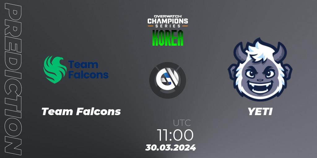 Prognoza Team Falcons - YETI. 30.03.2024 at 11:00, Overwatch, Overwatch Champions Series 2024 - Stage 1 Korea