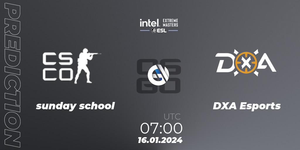 Prognoza sunday school - DXA Esports. 16.01.2024 at 07:40, Counter-Strike (CS2), Intel Extreme Masters China 2024: Oceanic Open Qualifier #1