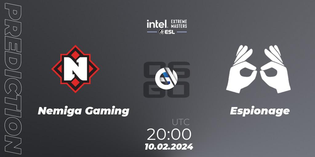 Prognoza Nemiga Gaming - Espionage. 10.02.2024 at 20:00, Counter-Strike (CS2), Intel Extreme Masters China 2024: European Closed Qualifier
