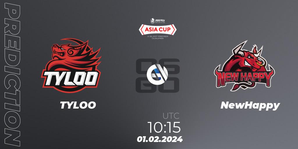 Prognoza TYLOO - NewHappy. 01.02.2024 at 10:30, Counter-Strike (CS2), 5E Arena Asia Cup Spring 2024 - BLAST Premier Qualifier