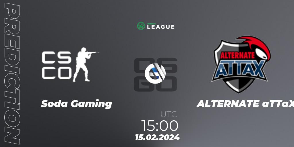 Prognoza Soda Gaming - ALTERNATE aTTaX. 15.02.2024 at 15:00, Counter-Strike (CS2), ESEA Season 48: Advanced Division - Europe