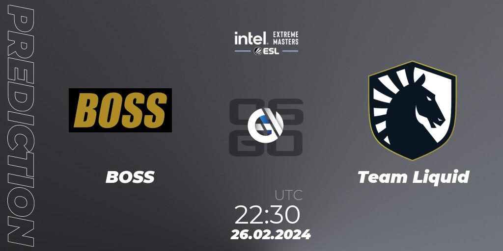 Prognoza BOSS - Team Liquid. 26.02.2024 at 22:30, Counter-Strike (CS2), Intel Extreme Masters Dallas 2024: North American Closed Qualifier