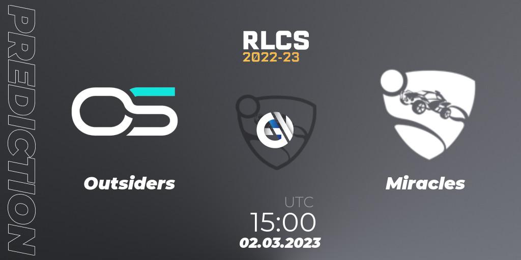 Prognoza Outsiders - Miracles. 02.03.2023 at 15:00, Rocket League, RLCS 2022-23 - Winter: Middle East and North Africa Regional 3 - Winter Invitational
