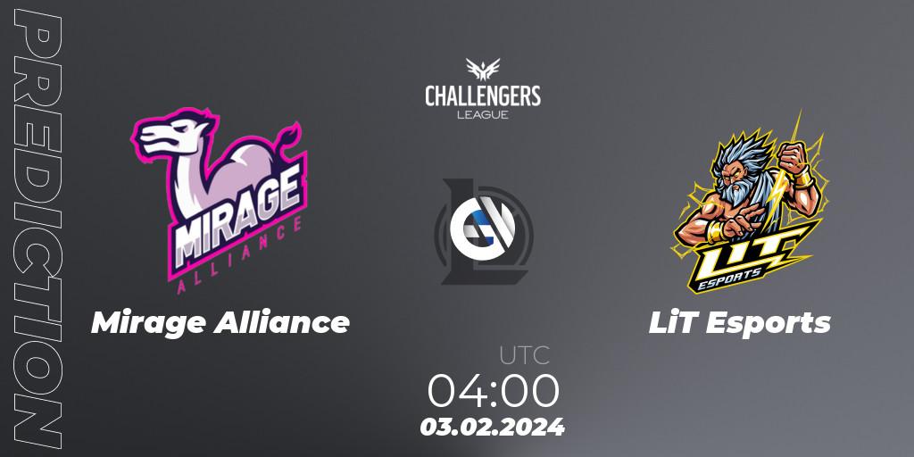Prognoza Mirage Alliance - LiT Esports. 03.02.2024 at 04:00, LoL, NACL 2024 Spring - Group Stage