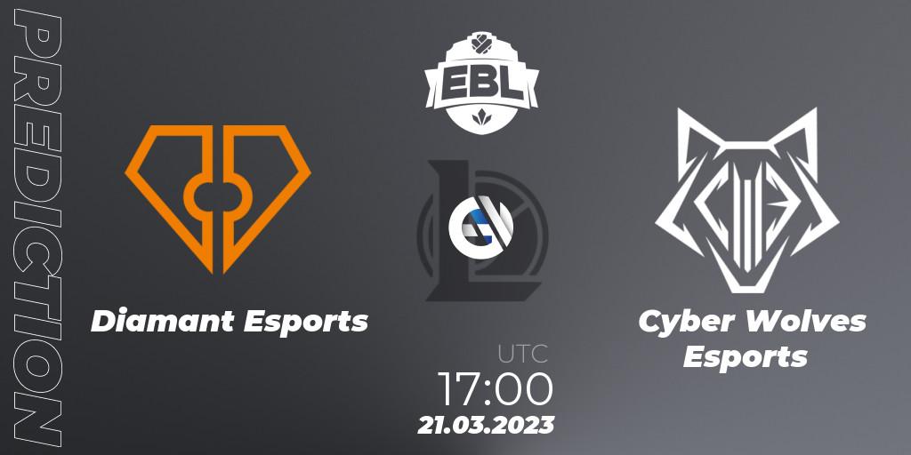 Prognoza Diamant Esports - Cyber Wolves Esports. 21.03.2023 at 17:00, LoL, EBL Season 12 - Playoffs