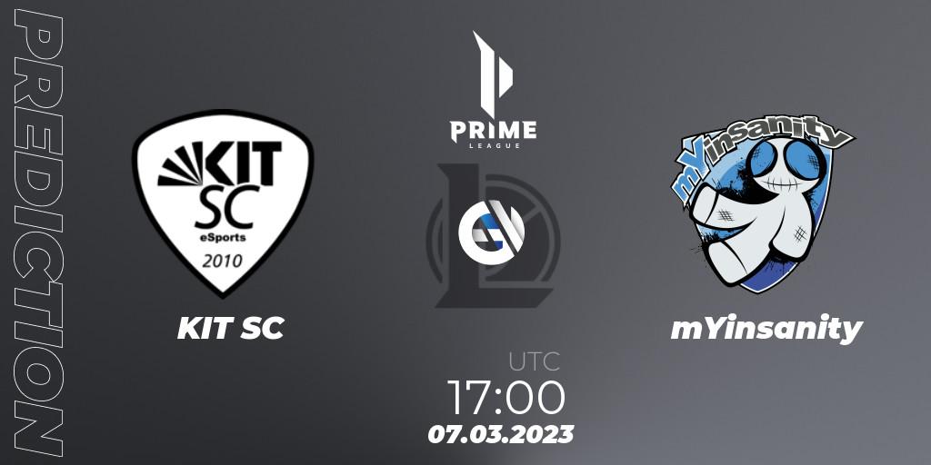 Prognoza KIT SC - mYinsanity. 07.03.2023 at 17:00, LoL, Prime League 2nd Division Spring 2023 - Playoffs
