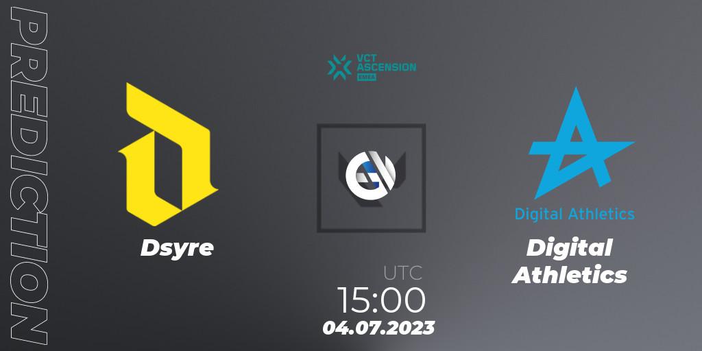 Prognoza Dsyre - Digital Athletics. 04.07.2023 at 15:00, VALORANT, VALORANT Challengers Ascension 2023: EMEA - Group Stage