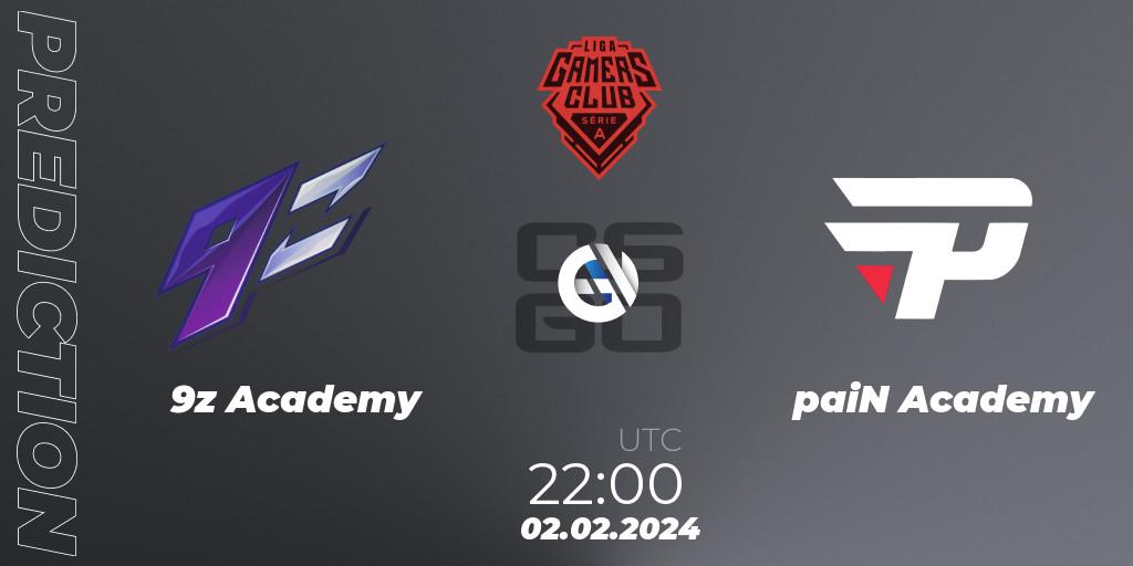 Prognoza 9z Academy - paiN Academy. 02.02.2024 at 22:00, Counter-Strike (CS2), Gamers Club Liga Série A: January 2024
