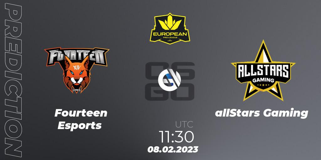 Prognoza Fourteen Esports - allStars Gaming. 08.02.23, CS2 (CS:GO), European Pro League Season 6: Division 2