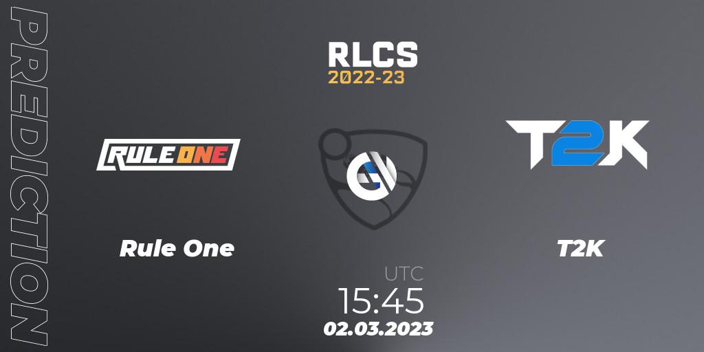 Prognoza Rule One - T2K. 02.03.2023 at 15:45, Rocket League, RLCS 2022-23 - Winter: Middle East and North Africa Regional 3 - Winter Invitational