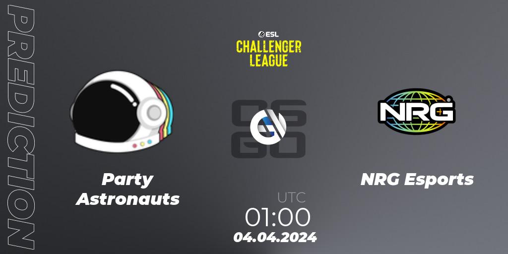 Prognoza Party Astronauts - NRG Esports. 07.05.2024 at 01:00, Counter-Strike (CS2), ESL Challenger League Season 47: North America