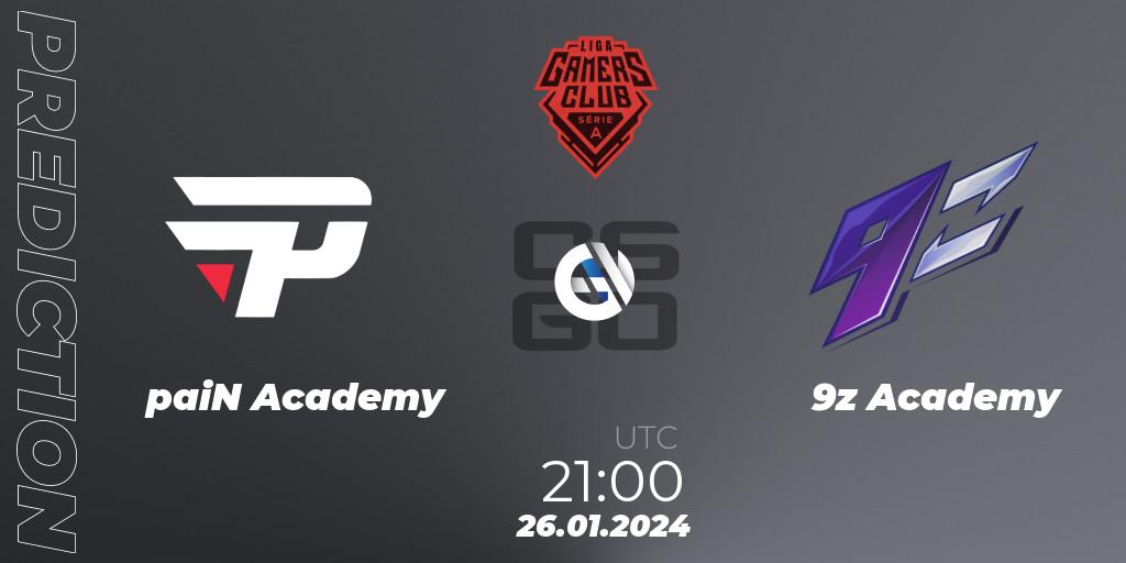 Prognoza paiN Academy - 9z Academy. 26.01.2024 at 23:00, Counter-Strike (CS2), Gamers Club Liga Série A: January 2024