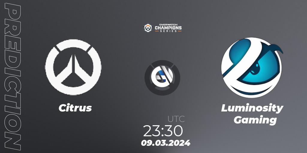 Prognoza Citrus Nation - Luminosity Gaming. 09.03.2024 at 23:30, Overwatch, Overwatch Champions Series 2024 - North America Stage 1 Group Stage