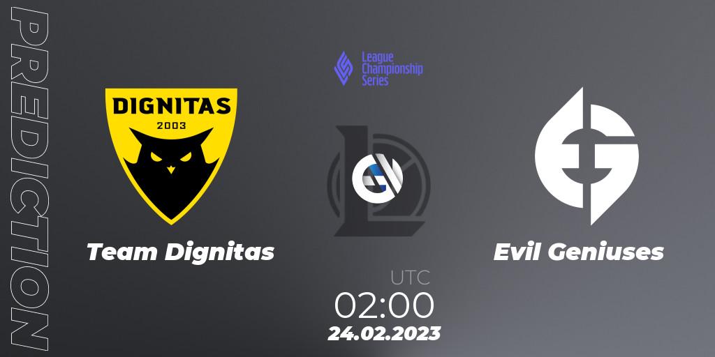 Prognoza Team Dignitas - Evil Geniuses. 24.02.2023 at 02:00, LoL, LCS Spring 2023 - Group Stage