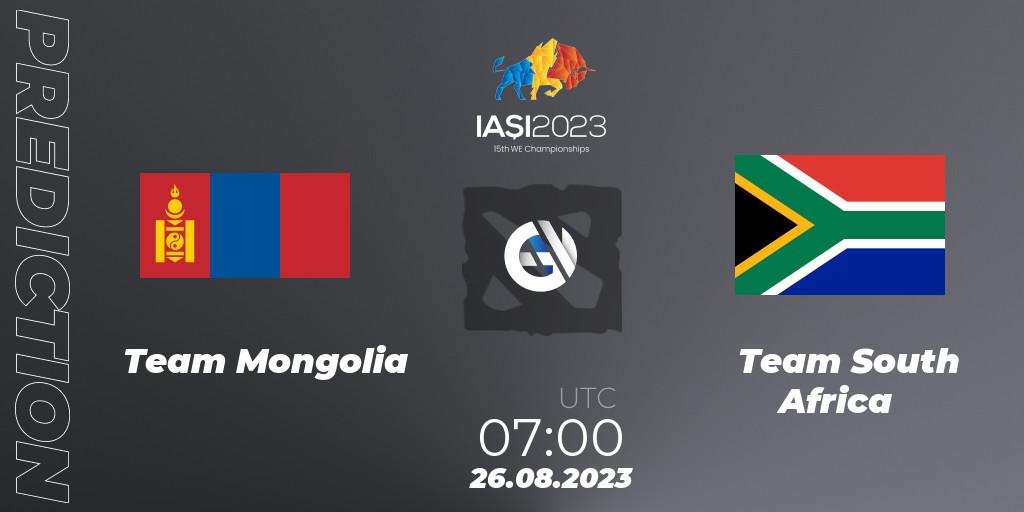 Prognoza Team Mongolia - Team South Africa. 26.08.2023 at 11:00, Dota 2, IESF World Championship 2023