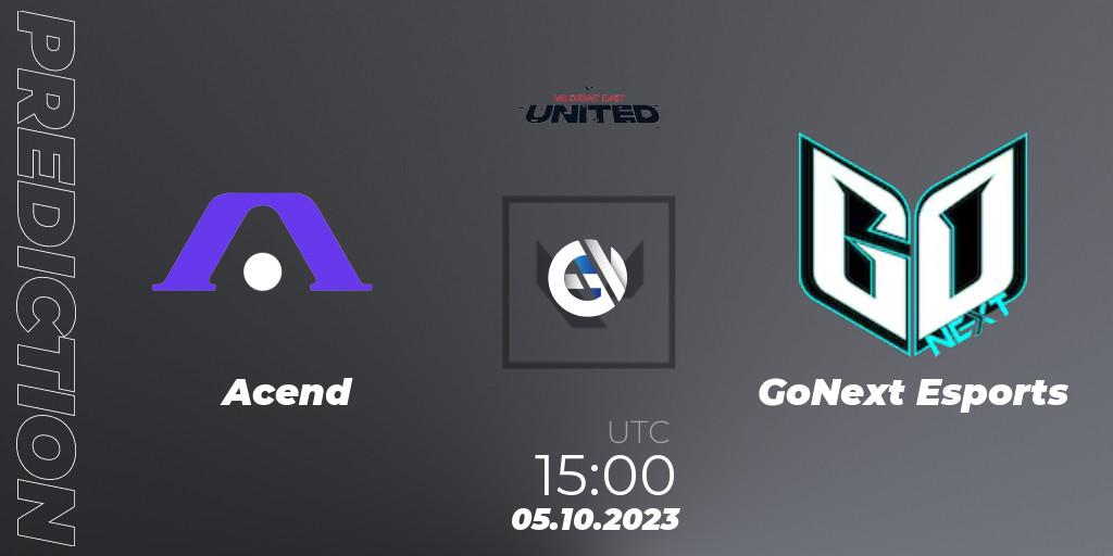 Prognoza Acend - GoNext Esports. 05.10.2023 at 15:00, VALORANT, VALORANT East: United: Season 2: Stage 3 - League