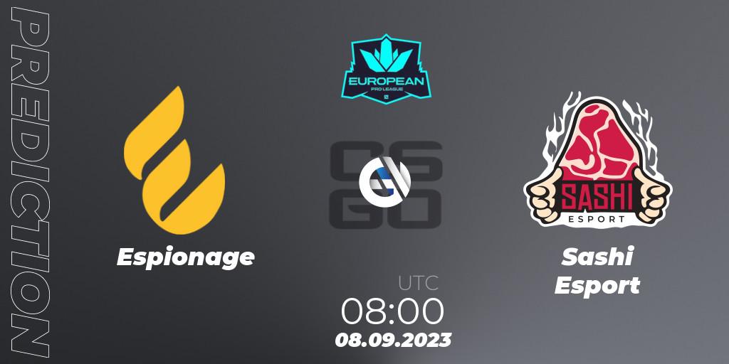 Prognoza Espionage - Sashi Esport. 08.09.2023 at 08:00, Counter-Strike (CS2), European Pro League Season 10