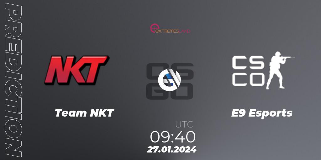 Prognoza Team NKT - E9 Esports. 27.01.2024 at 09:40, Counter-Strike (CS2), eXTREMESLAND 2023