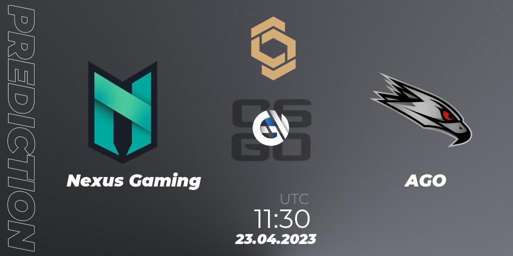 Prognoza Nexus Gaming - AGO. 23.04.2023 at 11:30, Counter-Strike (CS2), CCT South Europe Series #4