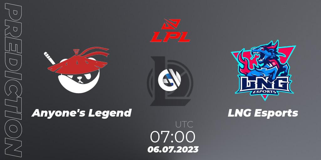 Prognoza Anyone's Legend - LNG Esports. 06.07.23, LoL, LPL Summer 2023 Regular Season
