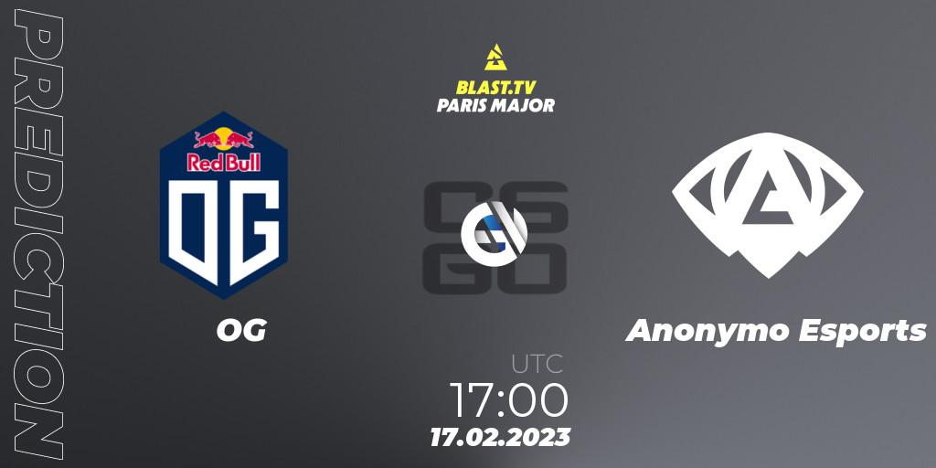 Prognoza OG - Anonymo Esports. 17.02.2023 at 17:00, Counter-Strike (CS2), BLAST.tv Paris Major 2023 Europe RMR Closed Qualifier B