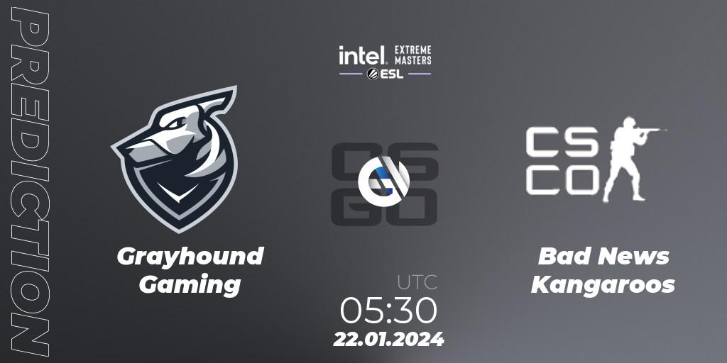 Prognoza Grayhound Gaming - Bad News KangaroosN. 22.01.2024 at 05:30, Counter-Strike (CS2), Intel Extreme Masters China 2024: Oceanic Closed Qualifier