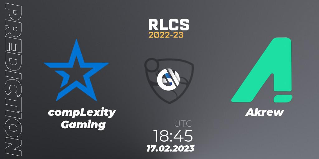 Prognoza compLexity Gaming - Akrew. 17.02.2023 at 18:45, Rocket League, RLCS 2022-23 - Winter: North America Regional 2 - Winter Cup