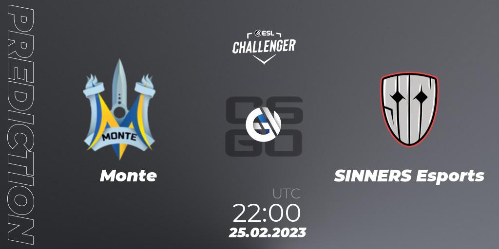 Prognoza Monte - SINNERS Esports. 25.02.2023 at 22:00, Counter-Strike (CS2), ESL Challenger Melbourne 2023 Europe Open Qualifier
